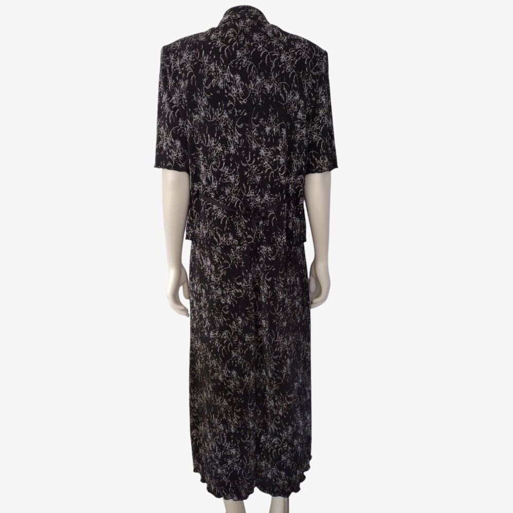 Vintage 1990s Black 2 Piece Crinkle Pleat Sleeveless Maxi Dress Jacket Set - Picture 4 of 12